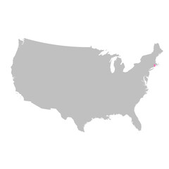 Fototapeta premium Vector map of the state of Rhode Island highlighted highlighted in bright pink on a map of United States of America.