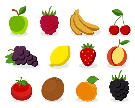 Set of fruits in a flat design. Fresh fruits in a flat design