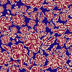 Fototapeta na wymiar Seamless floral pattern with bright colorful flowers and leaves. Elegant template for fashion prints. Modern floral background. Fashionable folk style. Ethnic style. Ornament for clothes, accessories