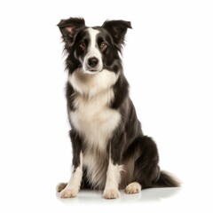 AI generated illustration of a Border Collie
dog perched atop a white background