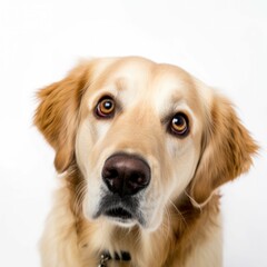 AI generated illustration of a Golden Retriever perched atop a white background