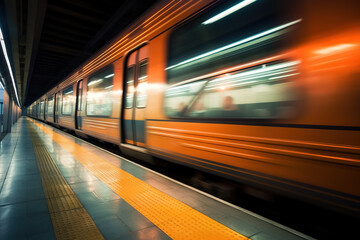 Obraz premium AI High -speed railway train running on the railway station