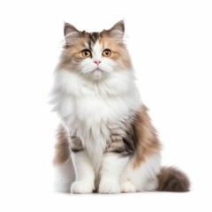 AI generated illustration of a American curl kitten  perched atop a white background