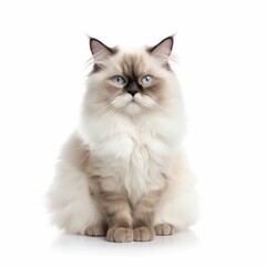 AI generated illustration of a cat perched atop a white background, gazing into the camera