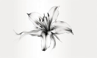  a black and white photo of a flower on a white background.  generative ai