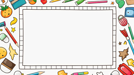 Kids School Supplies Paper Frame with a Minimalistic White Background