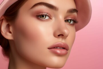 AI generated illustration of a beautiful woman posing, in a stylish hat