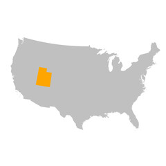 Vector map of the state of Utah highlighted highlighted in bright orange on a map of United States of America.