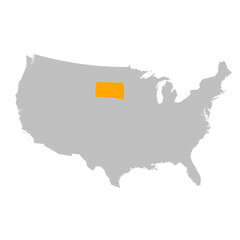 Vector map of the state of South Dakota highlighted highlighted in bright orange on a map of United States of America.