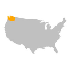 Vector map of the state of Washington highlighted highlighted in bright orange on a map of United States of America.