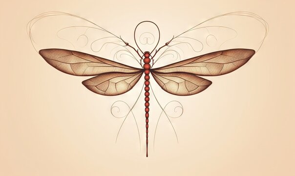  a drawing of a dragonfly with intricate wings and a tail.  generative ai