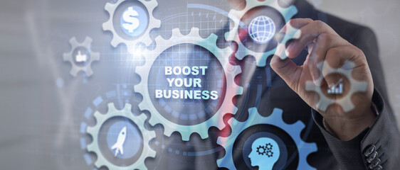 Boost your business on Virtual screen Gears. Business Technology Internet and network concept