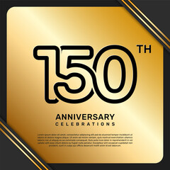 150th anniversary celebration template design with simple and luxury style in golden color, vector template