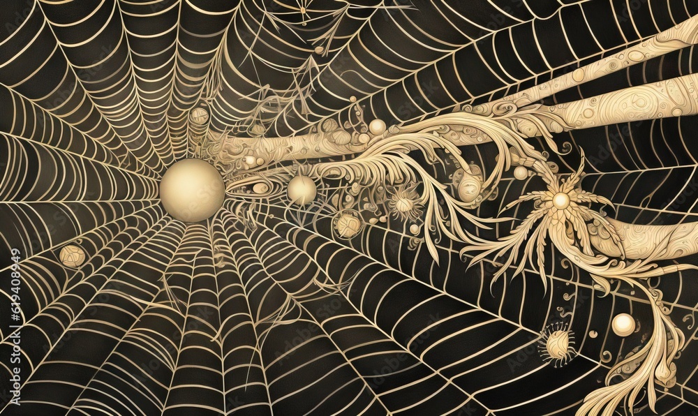 Wall mural a large spider web with a lot of balls in it. generative ai