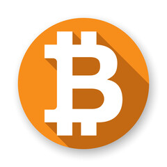 Fototapeta premium Bitcoin vector symbol. BTC long shadow round vector icon.