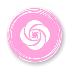 Rose flat icon. Stylized white flower on pink background. Best for mobile apps, social media, highlights and web design.
