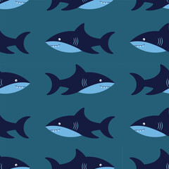 Pattern on a marine theme with shark, ornament.