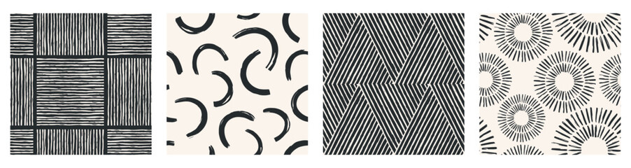 Set of Aesthetic Contemporary printable seamless pattern with abstract Minimal elegant line brush stroke shapes and line in nude colors.