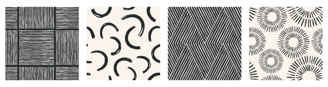 Set of Aesthetic Contemporary printable seamless pattern with abstract Minimal elegant line brush stroke shapes and line in nude colors.