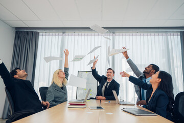 Multiracial business people having meeting and brainstorming discussed about work in conference room in the creative office.
