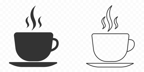 Hot drink cup icon. Cup with a hot drink on transparent background. Easily editable line art icon. Vector stock.