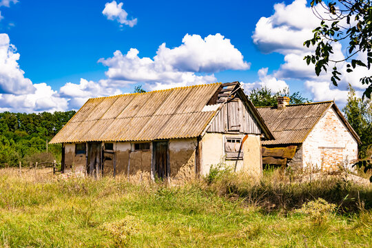 Beautiful old abandoned building farm house in countryside on natural background