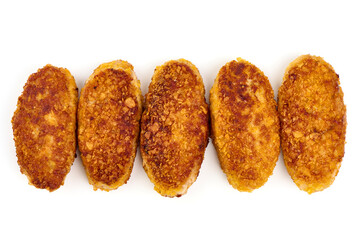 Fried cutlets in bread crumbs, Isolated on white background.