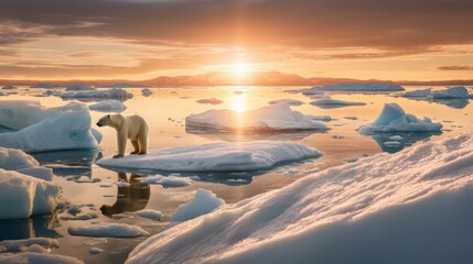 Polar bear on an ice floe, melting ice, global warming. Generative AI Technology