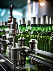 Fototapeta na wymiar Generative AI : The bottles are transferred on the conveyor belt system. Industrial machine for automotive lubricating oil factory. Industrial and technology concept.