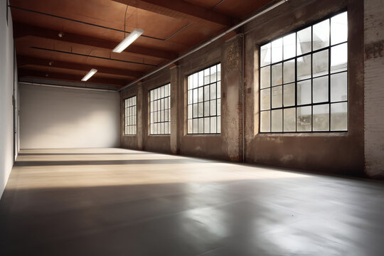 Generative AI : Interior of empty warehouse or garage