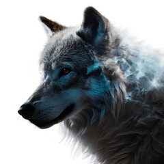 Portrait of majestic white wolf isolated on transparent background