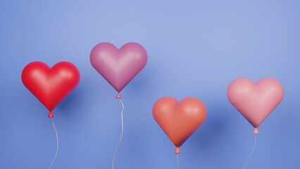 Fototapeta na wymiar Heart balloons isolated on blue background