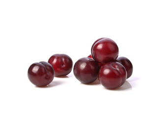 Red plums fruit isolated on white background