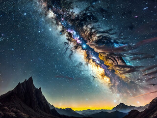 Fototapeta premium Ethereal milky way over a solitary mountain peak