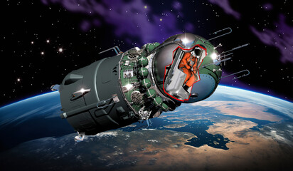 Naklejka na ściany i meble The first spaceship cutaway. 3D Illustration.