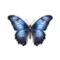 Watercolor illustration of a dark blue butterfly isolated on white background. Generative AI.