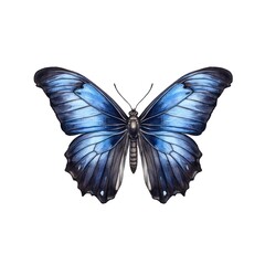 Obraz premium Watercolor illustration of a dark blue butterfly isolated on white background. Generative AI.