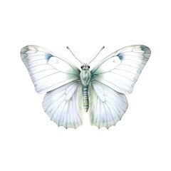 Fototapeta na wymiar Watercolor illustration of a white butterfly isolated on white background. Generative AI.