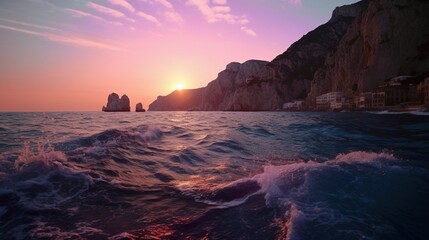 Sunset over the sea in Zakynthos island, Greece