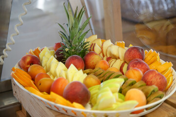 Fruit bowl served in a buffet line	