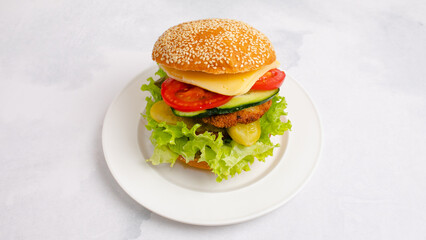 Chicken double burger isolated