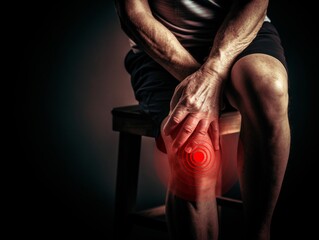 Pain collection, man suffering from knee pain. Medical and health problem. Generative Ai