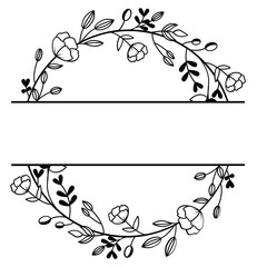 Split monogram svg, Round flowers wreath, Wedding border, Wildflowers frame line art
