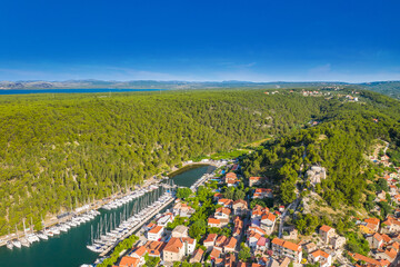 Aerial view of town of Skradin in Dalmatia, Croatia