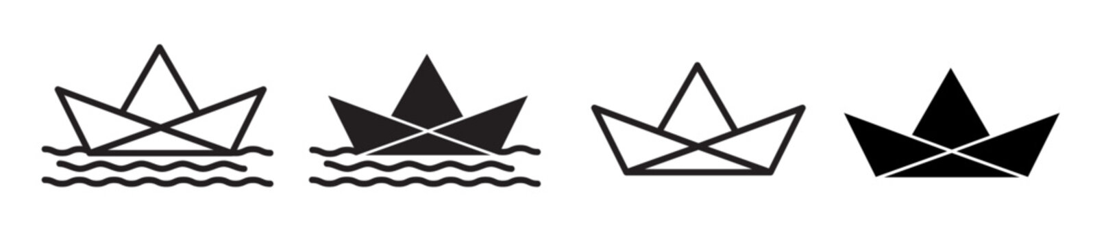 Craft paper boat vector icon set. Origami toy boat shape icons. 