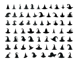 Set of witch hats icon silhouette, clip art
