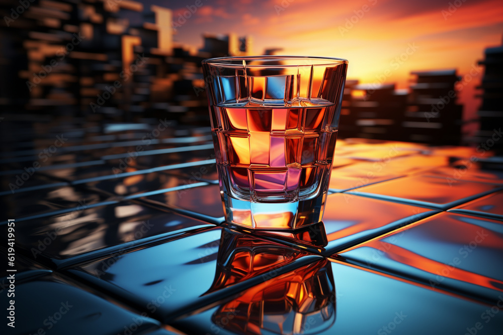 Poster a digital illustration of a stylized beer cup in an abstract geometric style. generative ai technolo