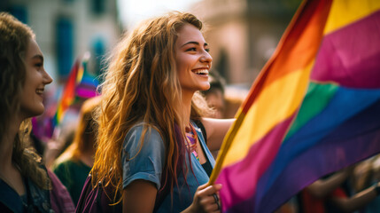 LGBT, Woman holding LGBT Flag