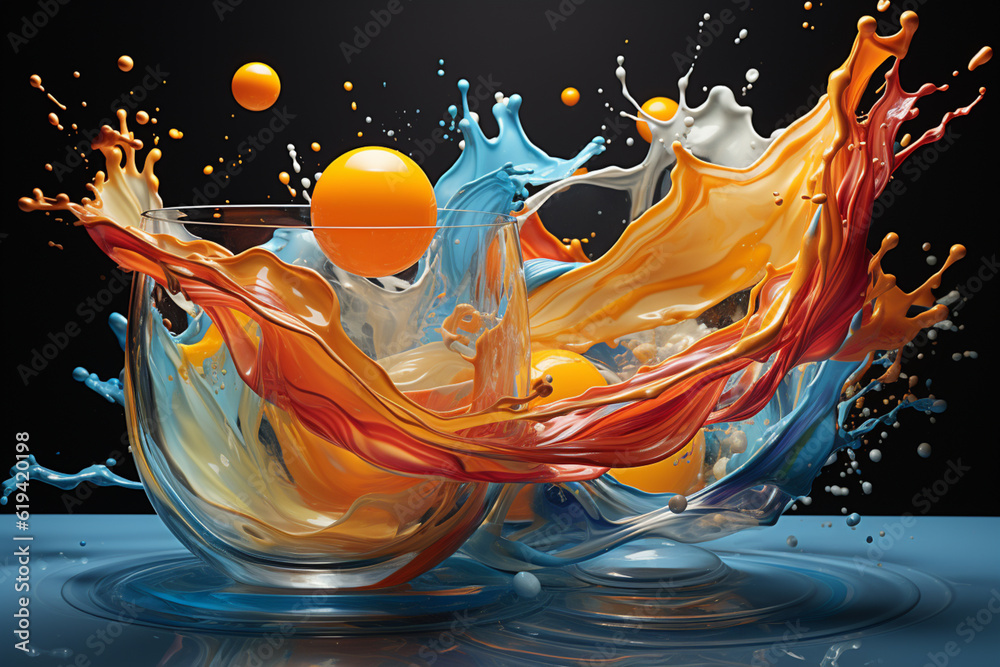 Poster An abstract painting inspired by beer, featuring a combination of geometric forms and vibrant hues.  Generative AI technology.