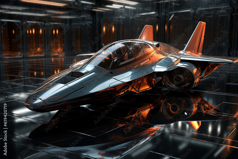 Leinwandbilder An abstract geometric design inspired by a fighter jet, utilizing a combination of triangular shapes and intersecting lines to convey speed and power.  Generative AI technology.